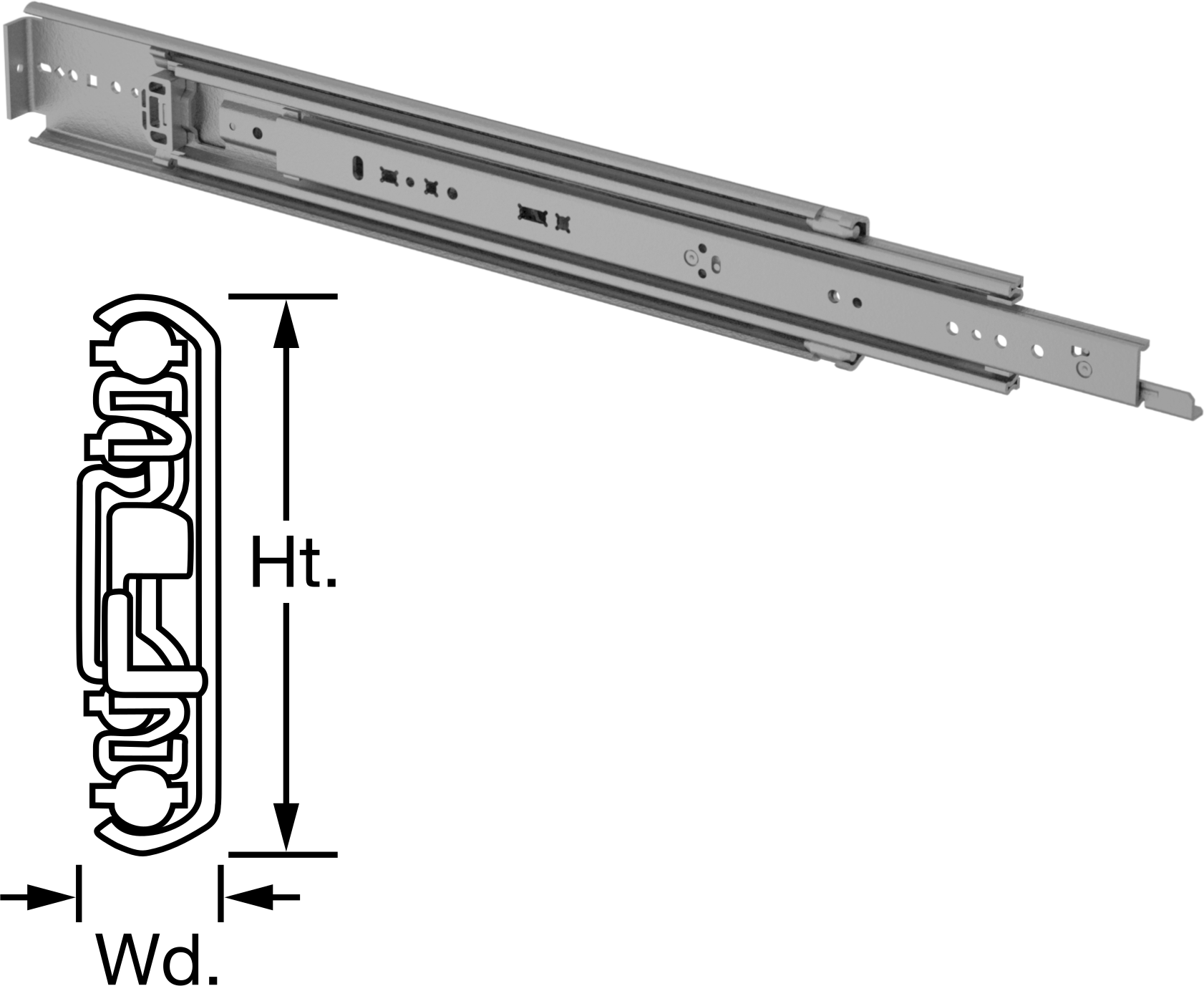 Kilitli Açık/Kilitli Kapalı Çekmece Kılavuzları, 20" Kapalı Uzunluk