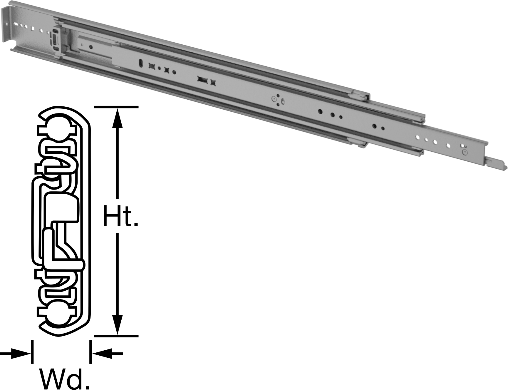 Kilitli Açık/Kilitli Kapalı Çekmece Kılavuzları, 24" Kapalı Uzunluk