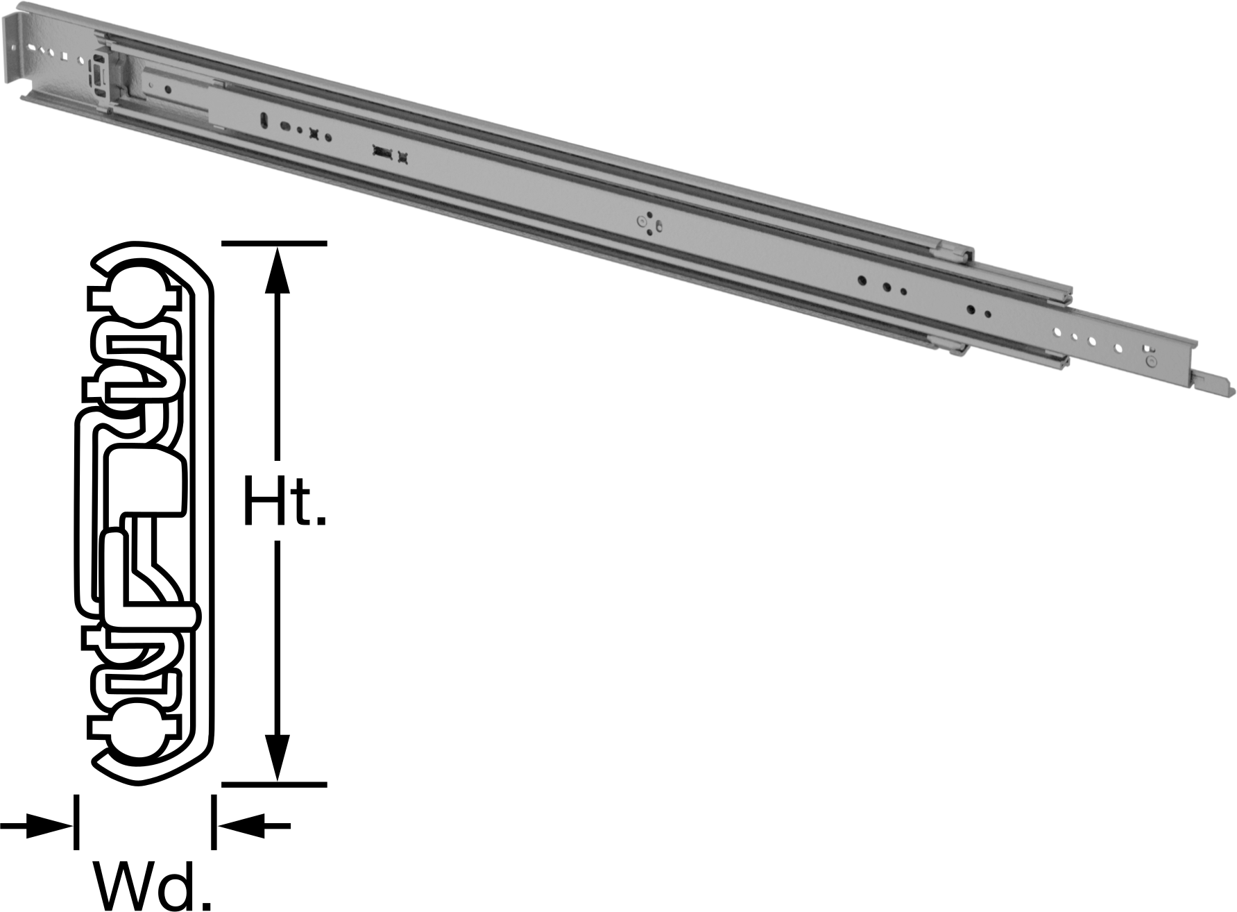 Kilitli Açık/Kilitli Kapalı Çekmece Kılavuzları, 32" Kapalı Uzunluk