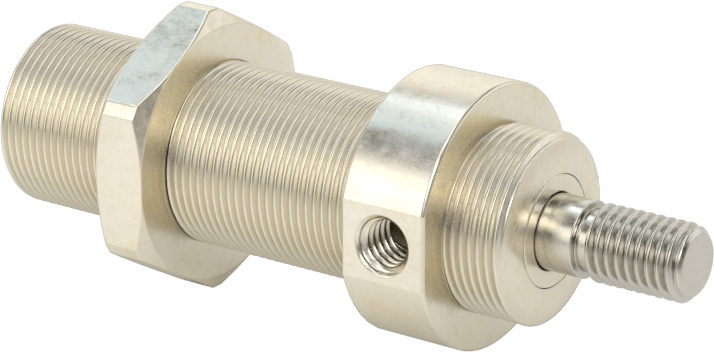 Minyatür Dişli Gövdeli Hava Silindiri, Çift Etkili, 1/2" Delik Çapı, 5/8" OD, 1" Strok Uzunluğu