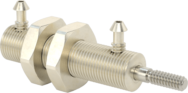Minyatür Dişli Gövdeli Hava Silindiri, Çift Etkili, 1/4" Delik Çapı, 3/8" OD, 3/4" Strok Uzunluğu