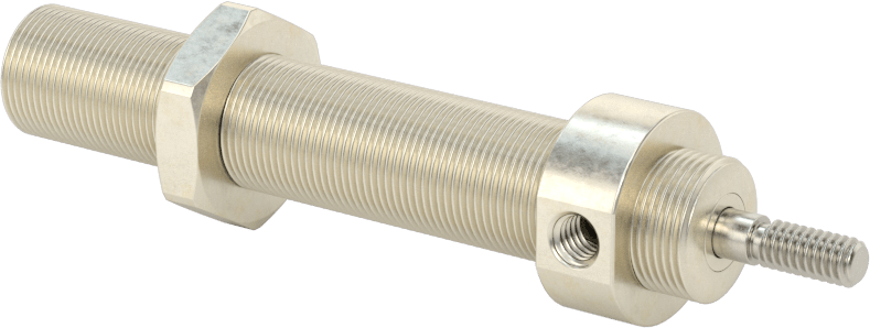 Minyatür Dişli Gövdeli Hava Silindiri, Çift Etkili, 3/8" Delik Boyutu, 1/2" OD, 2" Strok Uzunluğu