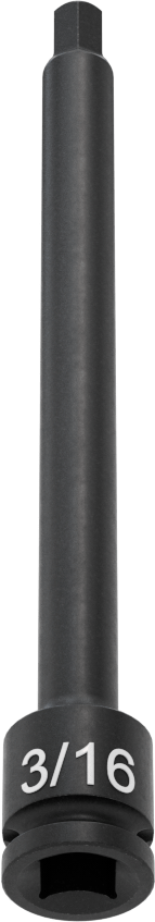 Uzun Uçlu Darbeli Altıgen Uçlu Soket, 1/4" Kare Tahrik, 3/16" Tahrik Boyutu, 4" Toplam Uzunluk