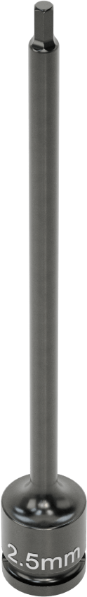Uzun Uçlu Darbeli Altıgen Uçlu Soket, 1/4" Kare Tahrik, 2,5 mm Tahrik Boyutu, 4" Toplam Uzunluk