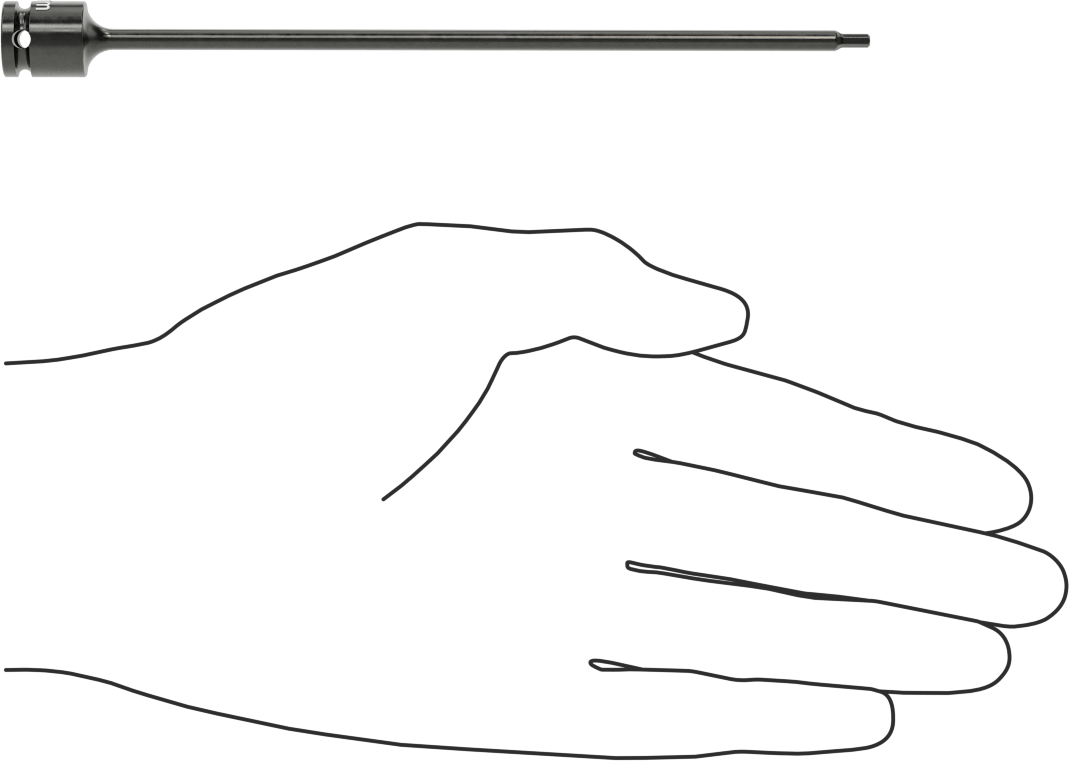 Uzun Uçlu Darbeli Altıgen Uçlu Soket, 1/4" Kare Tahrik, 2 mm Tahrik Boyutu, 6" Toplam Uzunluk