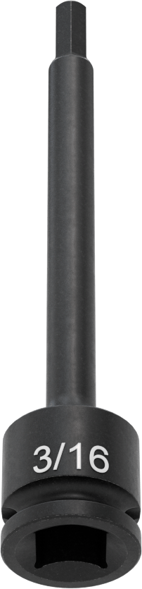 Uzun Uçlu Darbeli Altıgen Uçlu Soket, 3/8" Kare Tahrik, 3/16" Tahrik Boyutu, 4" Toplam Uzunluk