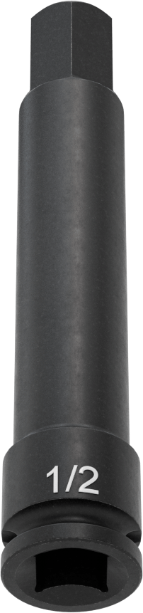 Uzun Uçlu Darbeli Altıgen Uçlu Soket, 3/8" Kare Tahrik, 1/2" Tahrik Boyutu, 4" Toplam Uzunluk