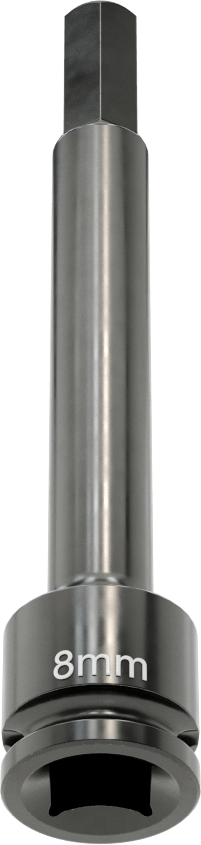 Uzun Uçlu Darbeli Altıgen Uçlu Soket, 3/8" Kare Tahrik, 8 mm Tahrik Boyutu, 4" Toplam Uzunluk