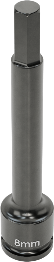 Uzun Uçlu Darbeli Altıgen Uçlu Soket, 3/8" Kare Tahrik, 8 mm Tahrik Boyutu, 4" Toplam Uzunluk