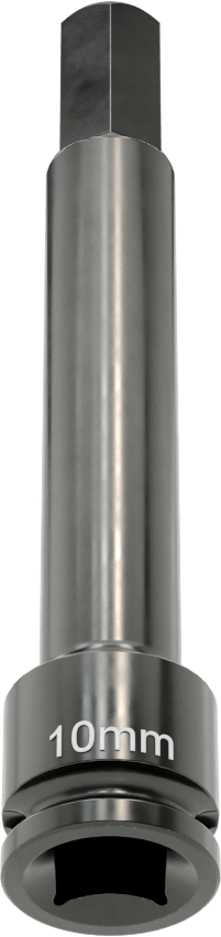 Uzun Uçlu Darbeli Altıgen Uçlu Soket, 3/8" Kare Tahrik, 10 mm Tahrik Boyutu, 4" Toplam Uzunluk