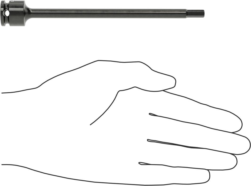 Uzun Uçlu Darbeli Altıgen Uçlu Soket, 3/8" Kare Tahrik, 5 mm Tahrik Boyutu, 6" Toplam Uzunluk