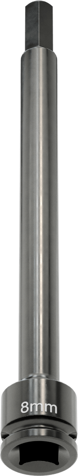 Uzun Uçlu Darbeli Altıgen Uçlu Soket, 3/8" Kare Tahrik, 8 mm Tahrik Boyutu, 6" Toplam Uzunluk