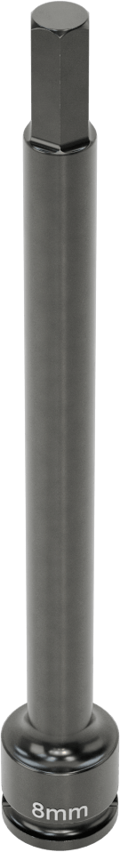 Uzun Uçlu Darbeli Altıgen Uçlu Soket, 3/8" Kare Tahrik, 8 mm Tahrik Boyutu, 6" Toplam Uzunluk