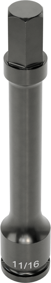 Uzun Uçlu Darbeli Altıgen Uçlu Soket, 1/2" Kare Tahrik, 11/16" Tahrik Boyutu, 6" Toplam Uzunluk