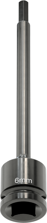 Uzun Uçlu Darbeli Altıgen Uçlu Soket, 1/2" Kare Tahrik, 6 mm Tahrik Boyutu, 6" Toplam Uzunluk