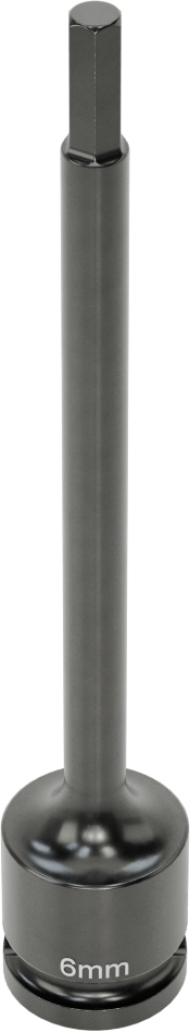 Uzun Uçlu Darbeli Altıgen Uçlu Soket, 1/2" Kare Tahrik, 6 mm Tahrik Boyutu, 6" Toplam Uzunluk