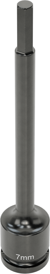 Uzun Uçlu Darbeli Altıgen Uçlu Soket, 1/2" Kare Tahrik, 7 mm Tahrik Boyutu, 6" Toplam Uzunluk