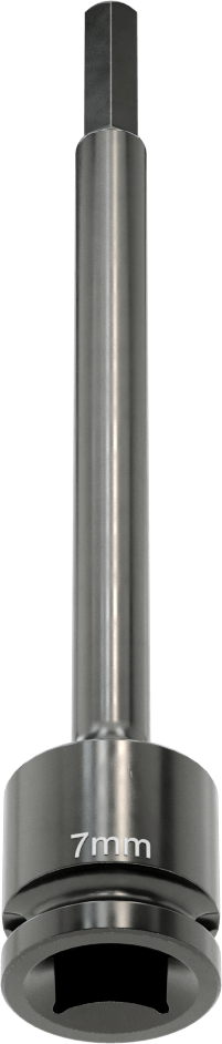 Uzun Uçlu Darbeli Altıgen Uçlu Soket, 1/2" Kare Tahrik, 7 mm Tahrik Boyutu, 6" Toplam Uzunluk