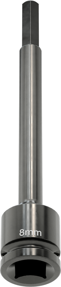 Uzun Uçlu Darbeli Altıgen Uçlu Soket, 1/2" Kare Tahrik, 8 mm Tahrik Boyutu, 6" Toplam Uzunluk