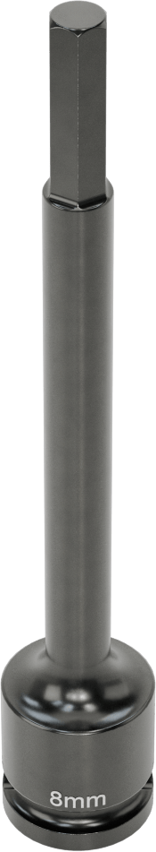 Uzun Uçlu Darbeli Altıgen Uçlu Soket, 1/2" Kare Tahrik, 8 mm Tahrik Boyutu, 6" Toplam Uzunluk