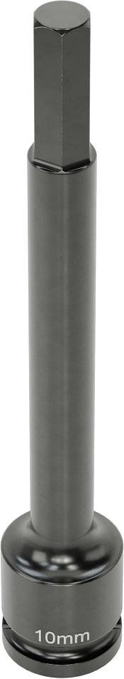 Uzun Uçlu Darbeli Altıgen Uçlu Soket, 1/2" Kare Tahrik, 10 mm Tahrik Boyutu, 6" Toplam Uzunluk
