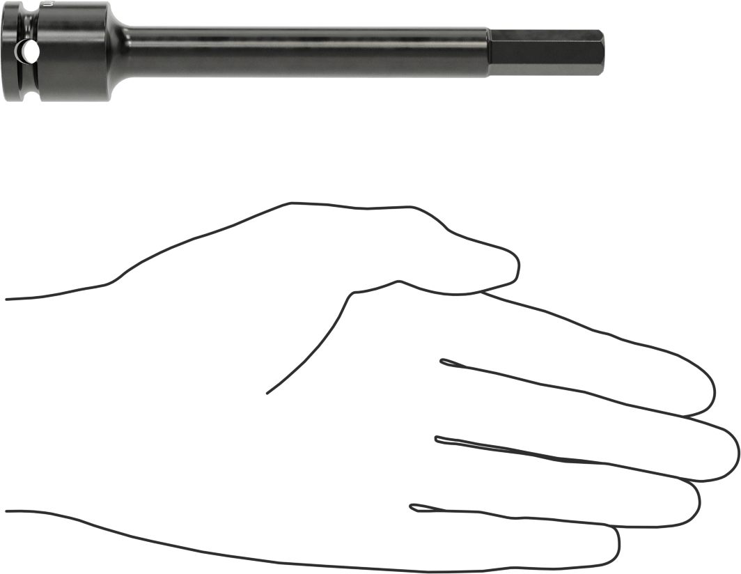 Uzun Uçlu Darbeli Altıgen Uçlu Soket, 1/2" Kare Tahrik, 10 mm Tahrik Boyutu, 6" Toplam Uzunluk