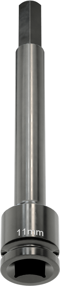 Uzun Uçlu Darbeli Altıgen Uçlu Soket, 1/2" Kare Tahrik, 11 mm Tahrik Boyutu, 6" Toplam Uzunluk