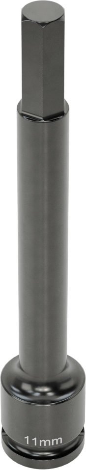 Uzun Uçlu Darbeli Altıgen Uçlu Soket, 1/2" Kare Tahrik, 11 mm Tahrik Boyutu, 6" Toplam Uzunluk