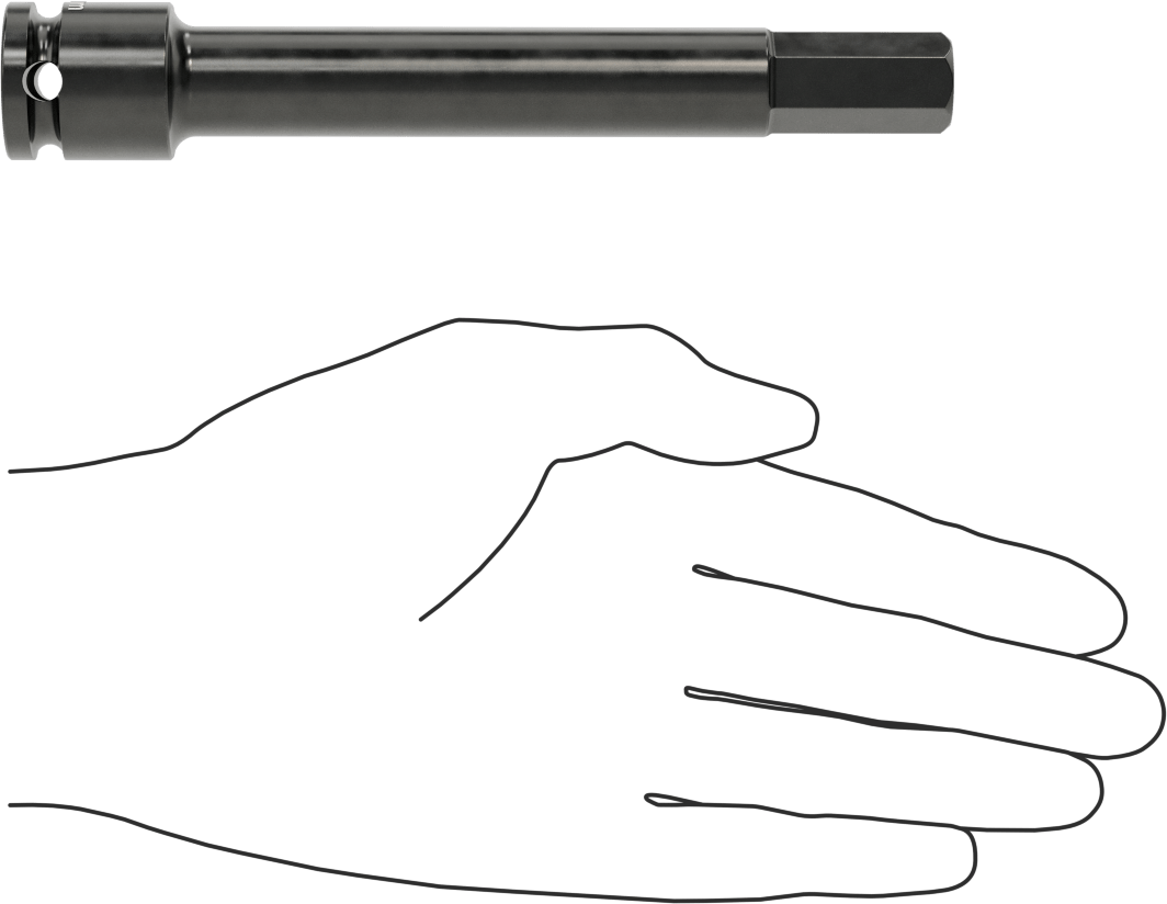 Uzun Uçlu Darbeli Altıgen Uçlu Soket, 1/2" Kare Tahrik, 14 mm tahrik boyutu, 6" Toplam Uzunluk