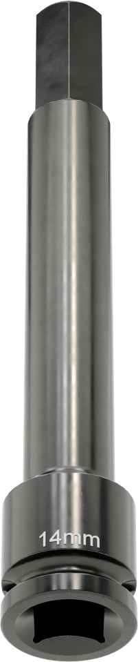 Uzun Uçlu Darbeli Altıgen Uçlu Soket, 1/2" Kare Tahrik, 14 mm tahrik boyutu, 6" Toplam Uzunluk