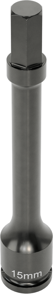 Uzun Uçlu Darbeli Altıgen Uçlu Soket, 1/2" Kare Tahrik, 15 mm Tahrik Boyutu, 6" Toplam Uzunluk