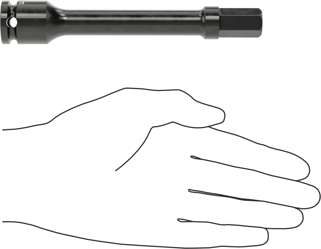 Uzun Uçlu Darbeli Altıgen Uçlu Soket, 1/2" Kare Tahrik, 17 mm Tahrik Boyutu, 6" Toplam Uzunluk