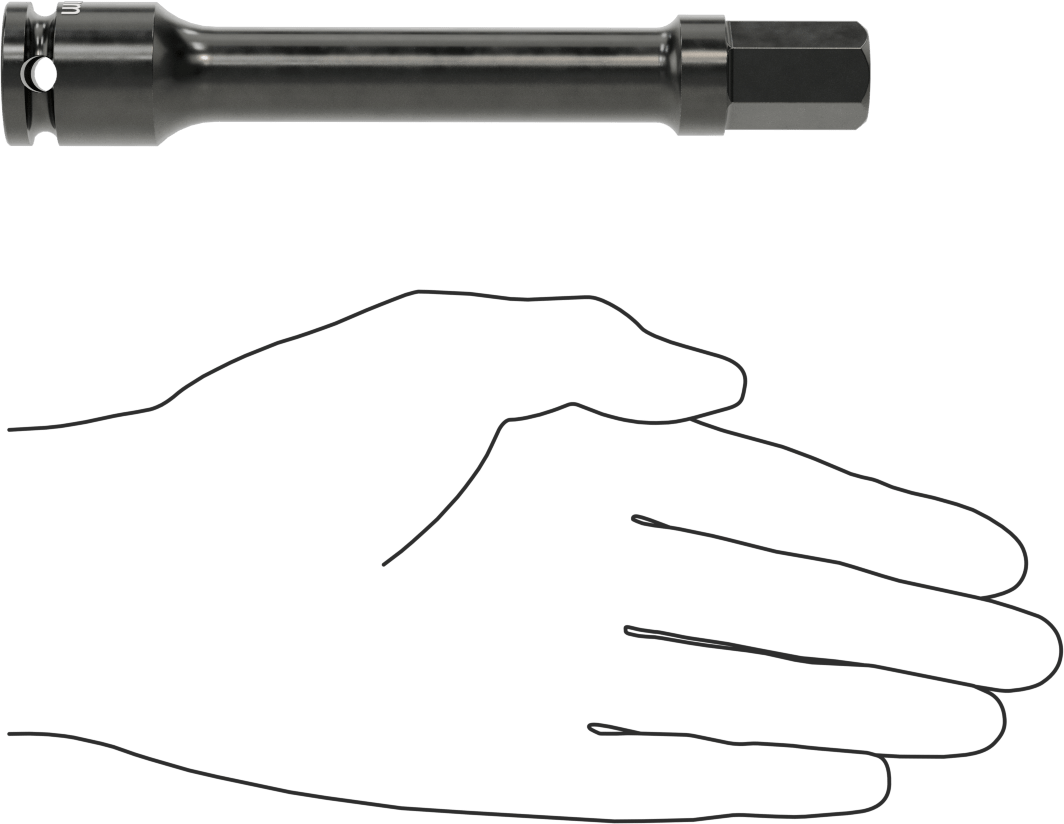 Uzun Uçlu Darbeli Altıgen Uçlu Soket, 1/2" Kare Tahrik, 19 mm Tahrik Boyutu, 6" Toplam Uzunluk