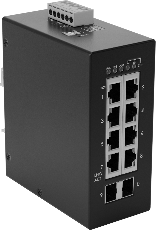 Cihaz Öncelikli Ethernet Anahtarı, 2 adet Sfp Soket ve 8 adet RJ45 Soket ile, DIN Rayı Montajı