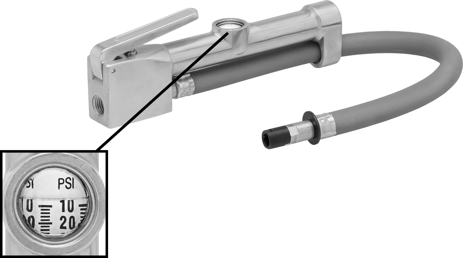 Lastik Basınç Ölçer, Büyütme Camı Okuma, 1 Düz Başlık, 15" Uzunlukta Hortum