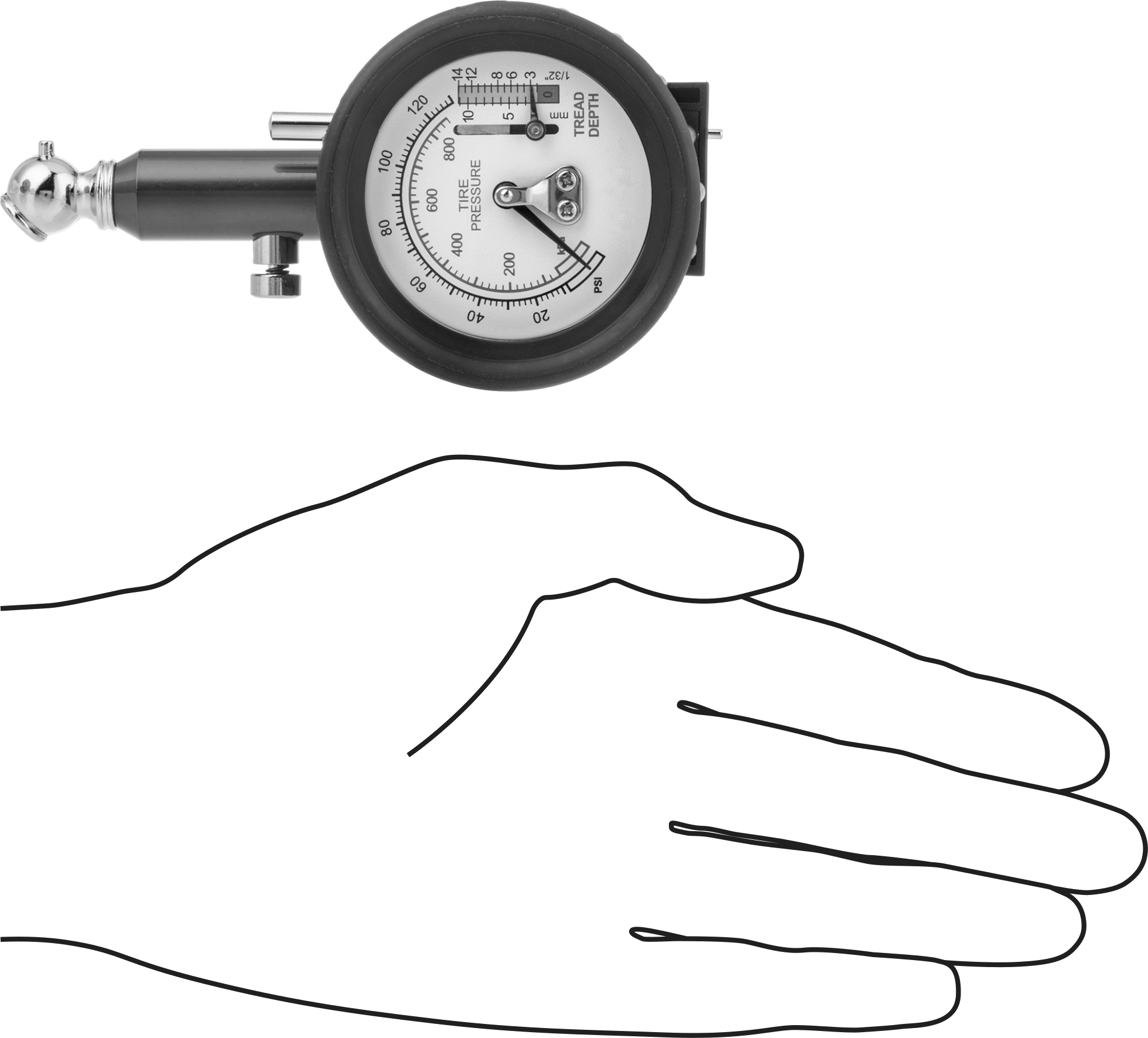 Kadranlı Lastik Basınç Ölçer, 1 Açılı Başlık, 0-120 PSI
