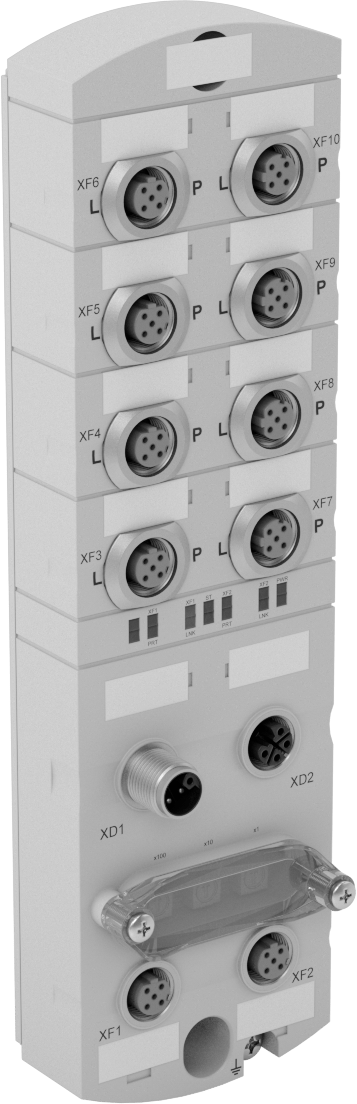 Cihaz Öncelikli Mikro M12 Ethernet Anahtarı, 10 Soket D-Kodu Ethernet/IP Bağlantısı, 4 Kutuplu Güç Bağlantısı