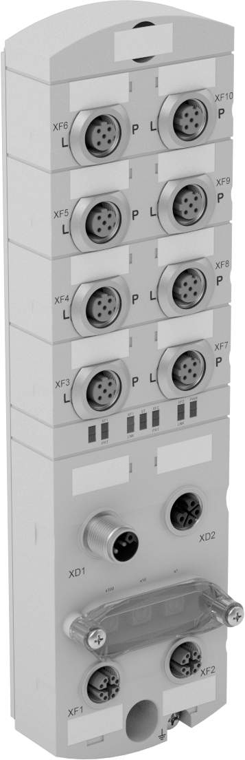 Cihaz Öncelikli Mikro M12 Ethernet Anahtarı, 8 D ve 2 x-Kodlu Soket Ethernet/IP, 4 Kutuplu Güç Bağlantısı