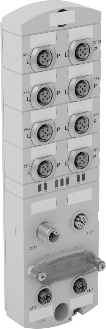 Cihaz Öncelikli Mikro M12 Ethernet Anahtarı, 8 D ve 2 x-Kodlu Soket Profinet, 5 Kutuplu Güç Bağlantısı