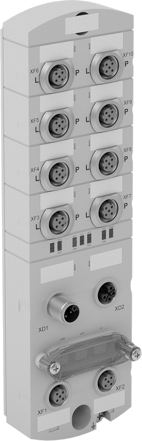 Cihaz Öncelikli Mikro M12 Ethernet Anahtarı, 10 Soket D-Kodu Profinet Bağlantısı, 5 Kutuplu Güç Bağlantısı