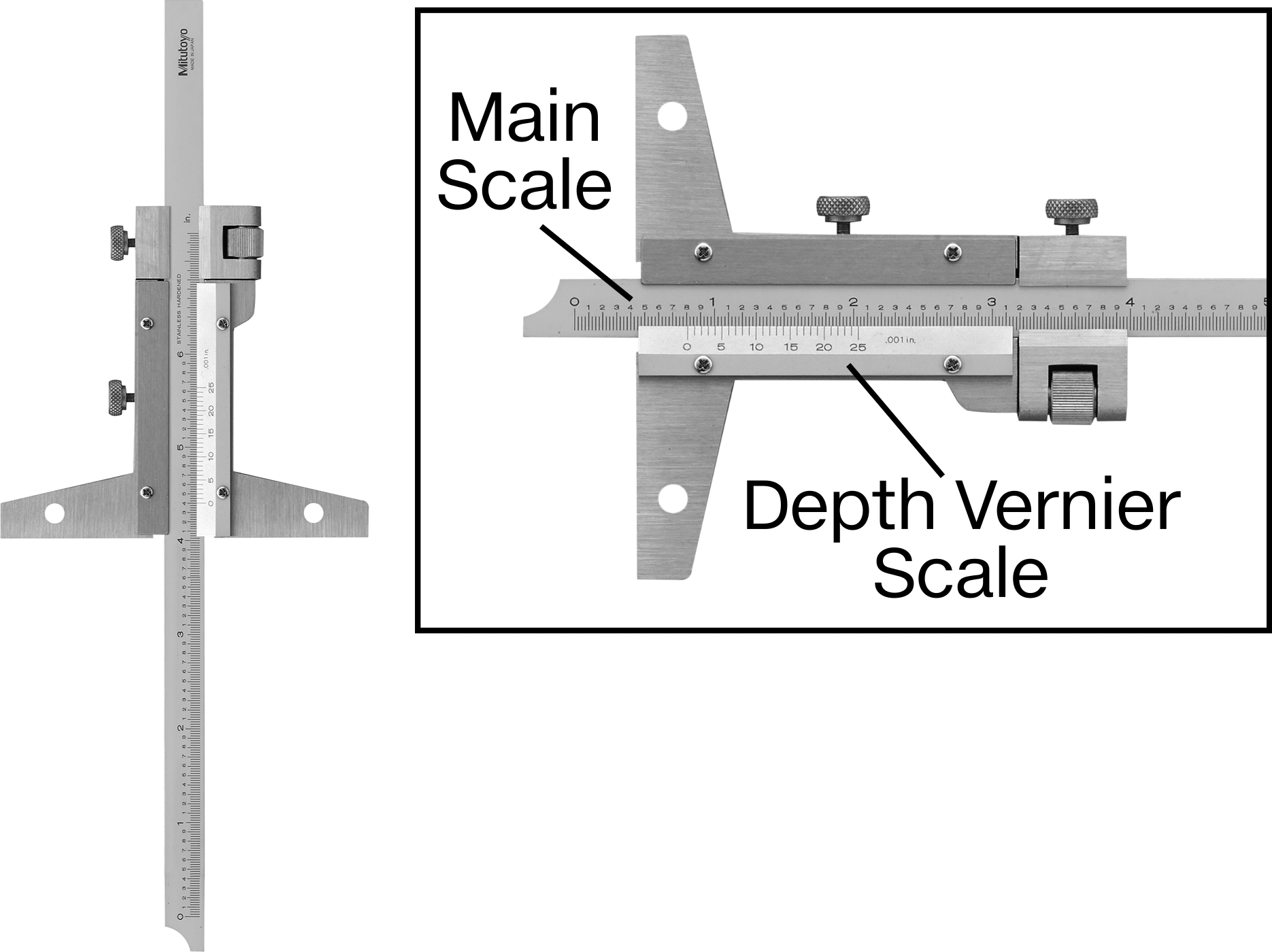 Mitutoyo Vernier Derinlik Ölçer, Model Numarası 527-112, 0“ ila 8” Ölçüm Aralığı