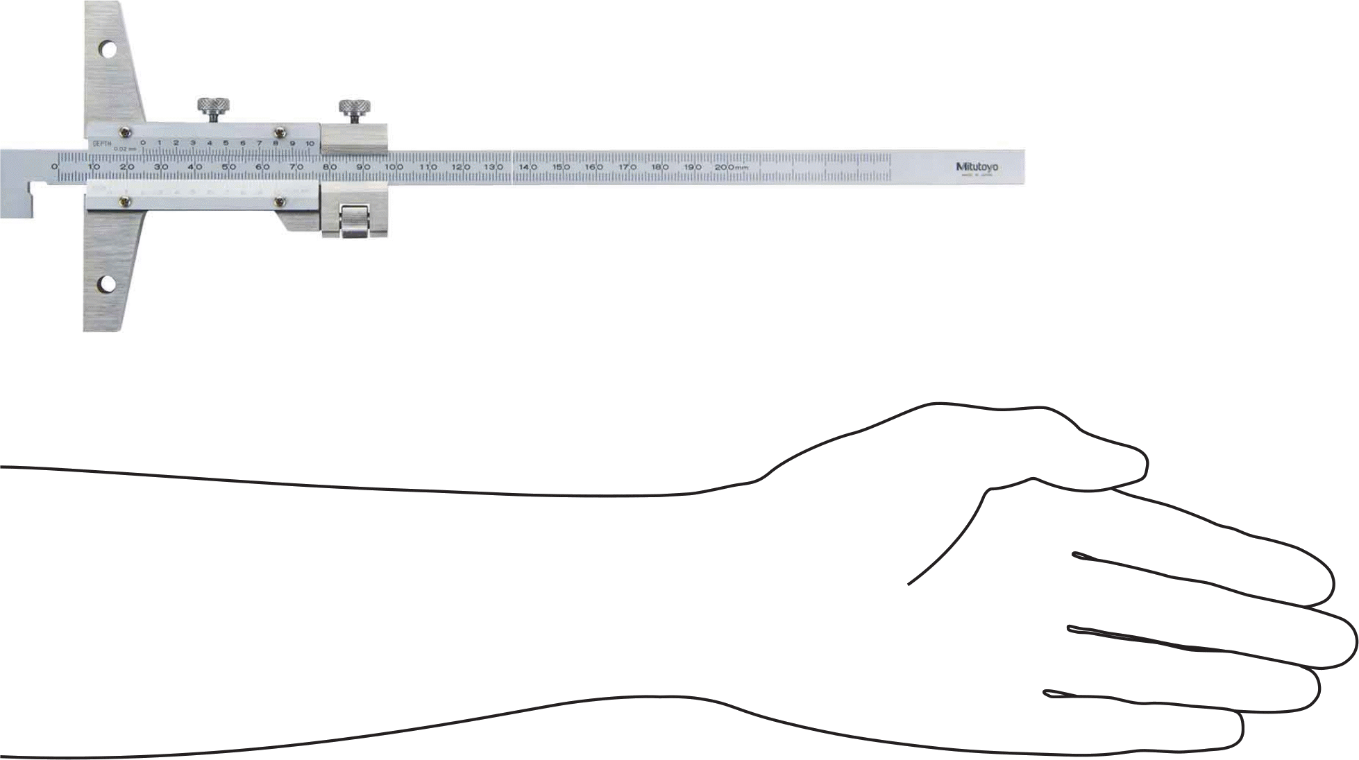 Mitutoyo Vernier Derinlik Ölçer, Model Numarası 527-412, 0 mm ila 200 mm Ölçüm Aralığı