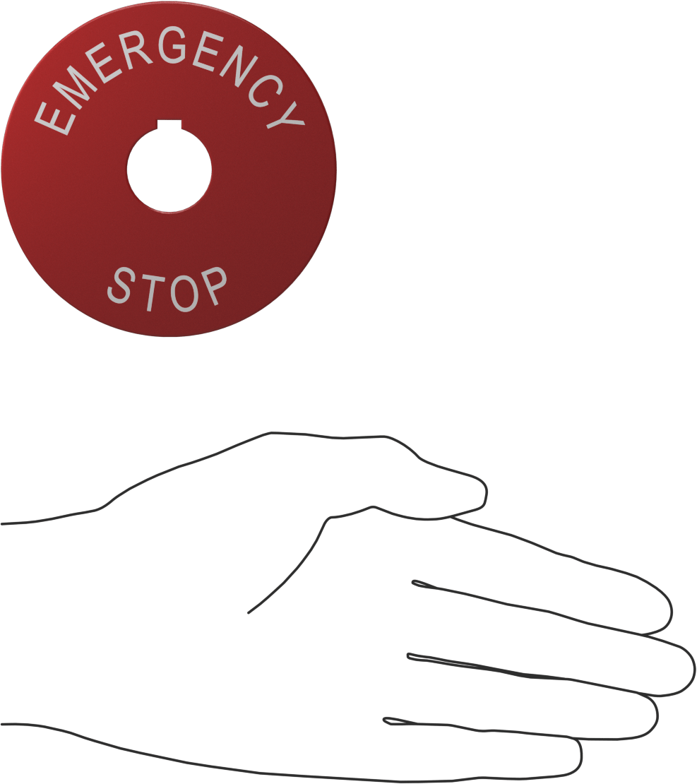 Acil Durdurma Anahtarları için Etiket, Kırmızı/Beyaz, Anahtar Yuvası Çentiği, 22 mm Panel Kesiti için, 3,5" Çap