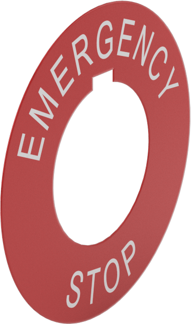 Acil Durdurma Anahtarları için Etiket, Kırmızı/Beyaz, Anahtar Yuvası, 30 mm panel kesik çapı için, 2-3/8" Çap