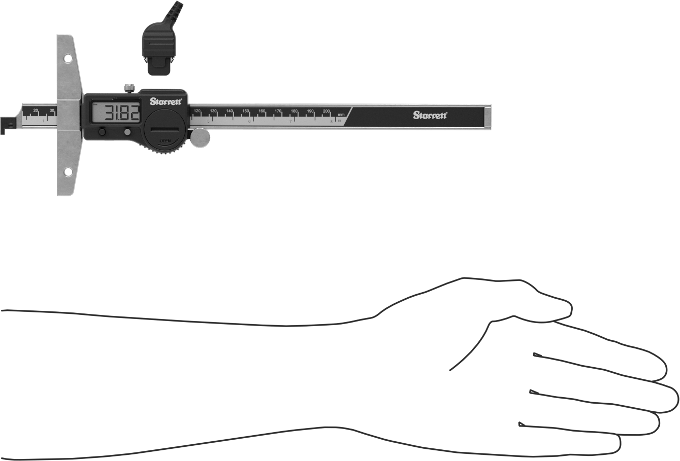 Starrett Elektronik Derinlik Ölçer, Model Numarası 3753B-8/200, 0“ ila 8” Ölçüm Aralığı