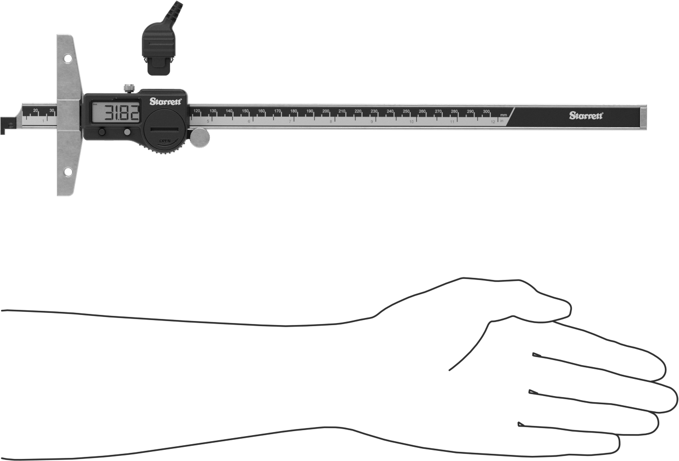 Starrett Elektronik Derinlik Ölçer, Model Numarası 3753B-12/300, 0“ ila 12” Ölçüm Aralığı