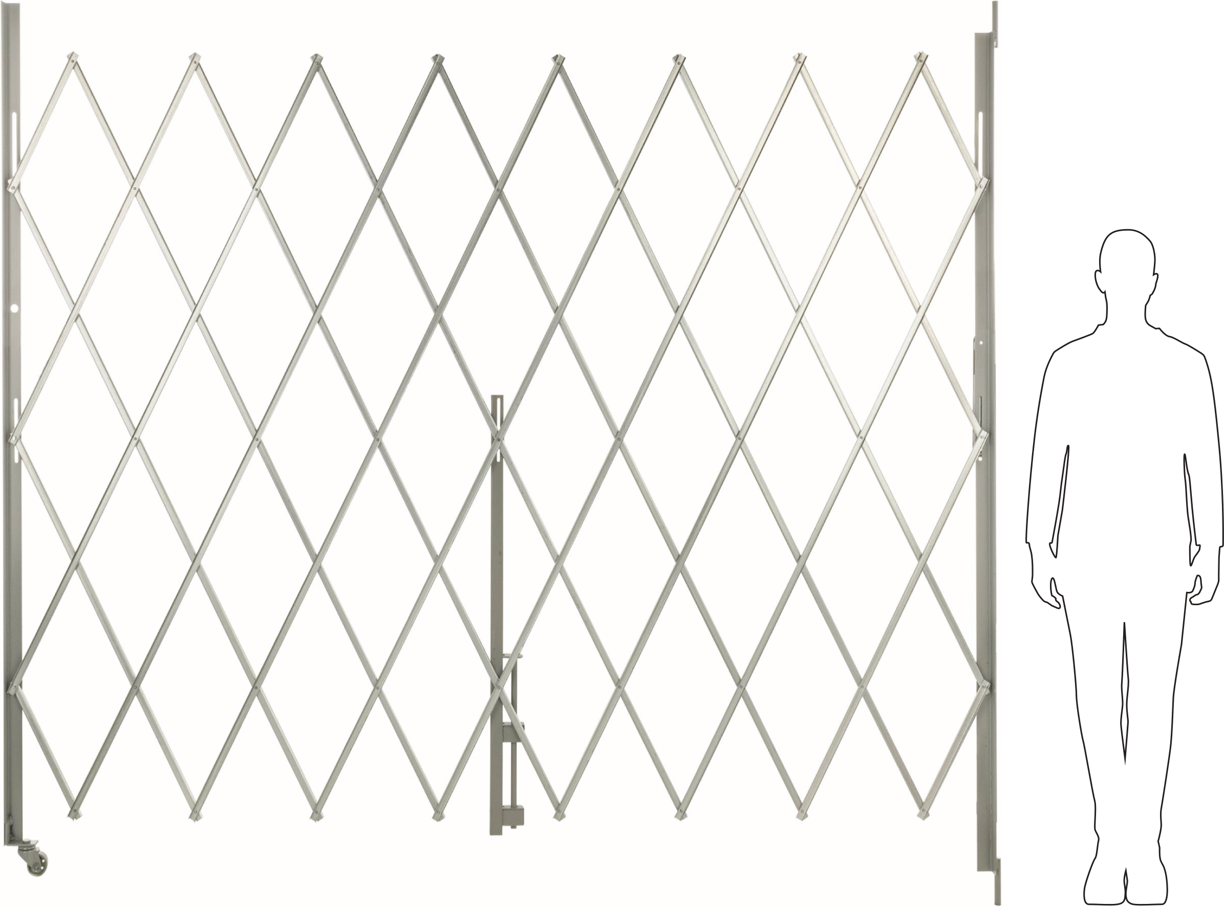 Katlanabilir Güvenlik Kapısı, 16 Gauge, 7-1/2 inç katlanmış yükseklik, 8'Maksimum Genişlik x 7' Yükseklik Genişletilmiş