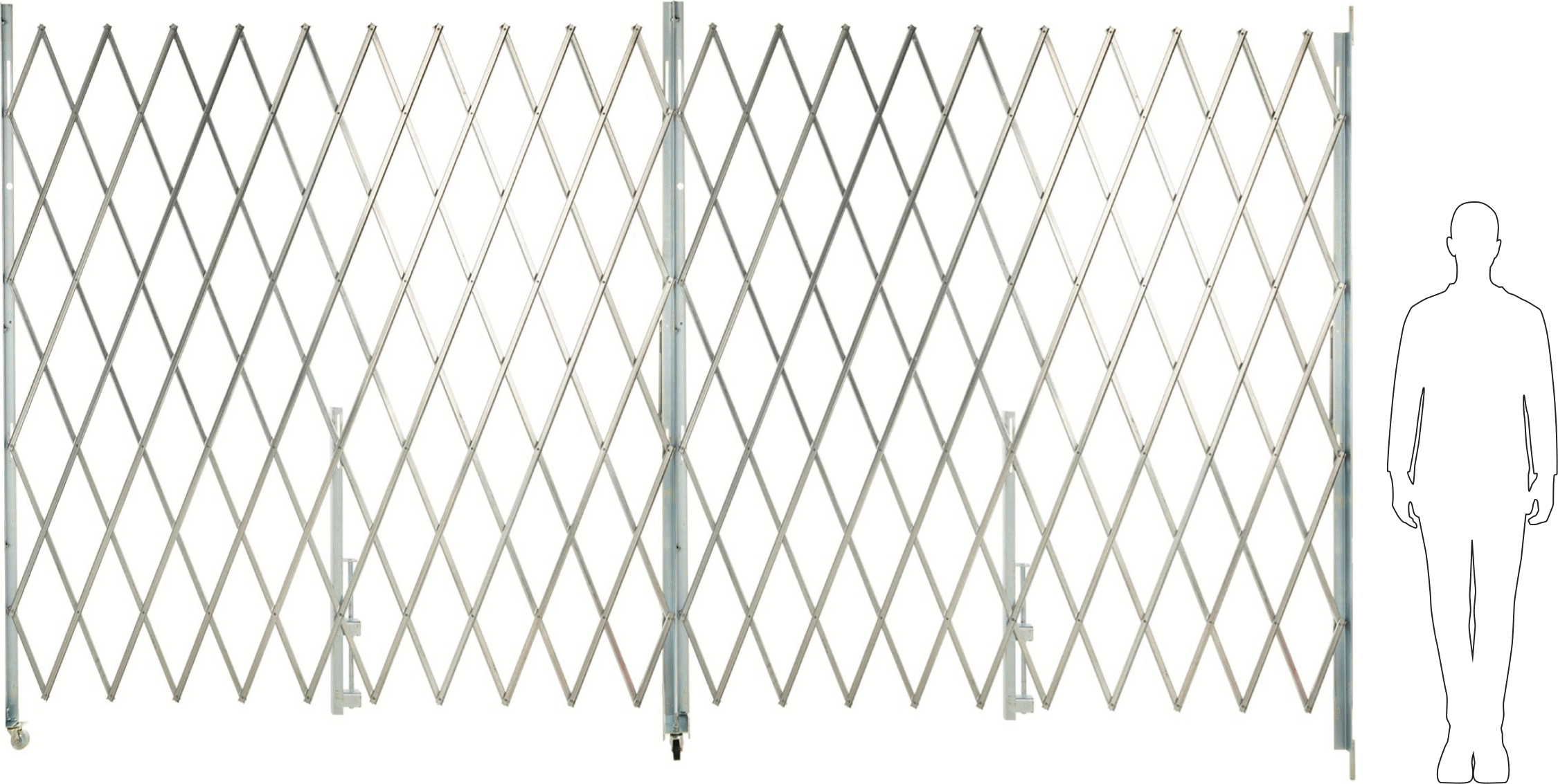 Katlanabilir Güvenlik Kapısı, 14 Gauge, 7-1/2 inç katlanmış yükseklik, 11' Maksimum Genişlik x 7' Yükseklik Genişletilmiş
