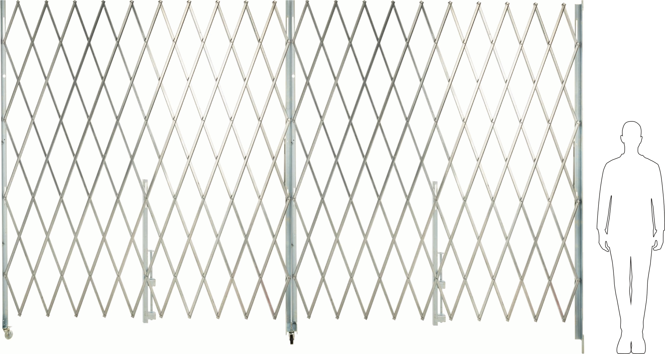 Katlanabilir Güvenlik Kapısı, 14 Gauge, 8-1/2" Katlanmış Yükseklik, 11'Maksimum Genişlik x 8' Yükseklik Genişletilmiş