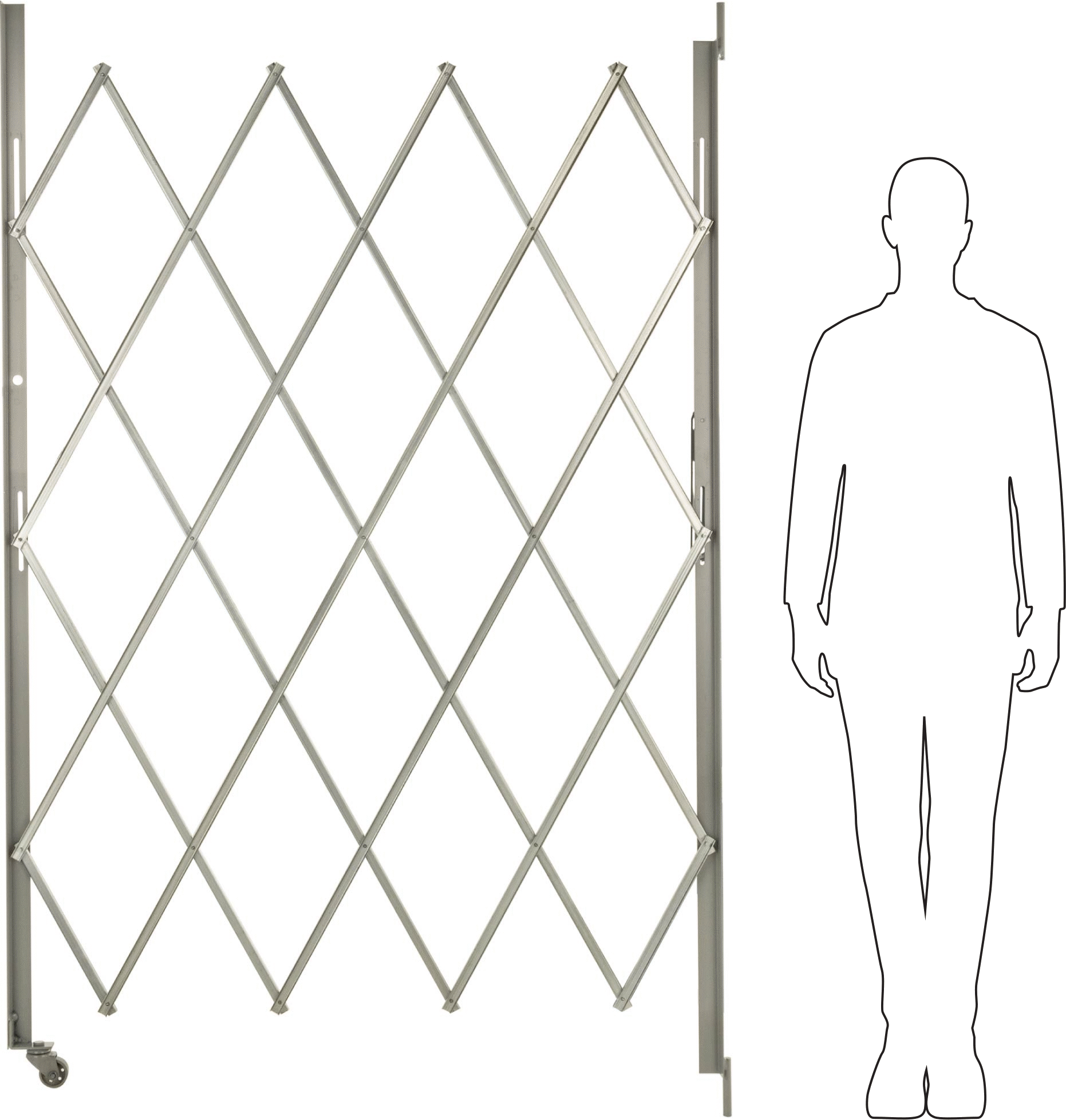 Katlanabilir Güvenlik Kapısı, 16 Gauge, 6-1/2'Katlanmış Yükseklik, 4'Maksimum Genişlik x 6' Yükseklik Genişletilmiş